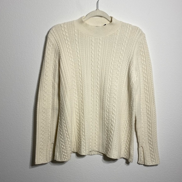 Theory Cream Friselle Plumose Cable Knit Sweater Mock Neck Wool STRECH - Picture 4 of 7